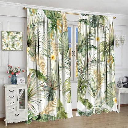 Tropical Leaves Curtains, Green Gold Palm Tree Leaf Banana Monstera Jungle Plant Hawaii Botanical Nature Window Treatments Drapes for Bedroom Living Room Apartment 42" W X 45" L(No Blackout) - color: Flamingo-9, size: 20.5"W x 45"L (Pack of 2)