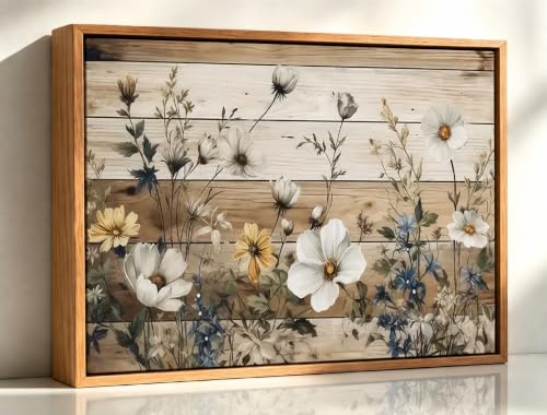 WYHLMTQ Vintage Floral Wall Art, Rustic Wildflower Canvas Poster, Farmhouse Neutral Botanical Print, 8x10 Inch Ready to Hang Wall Decor for Living Room Bedroom Bathroom - color: botanical art, size: 10"L x 8"W