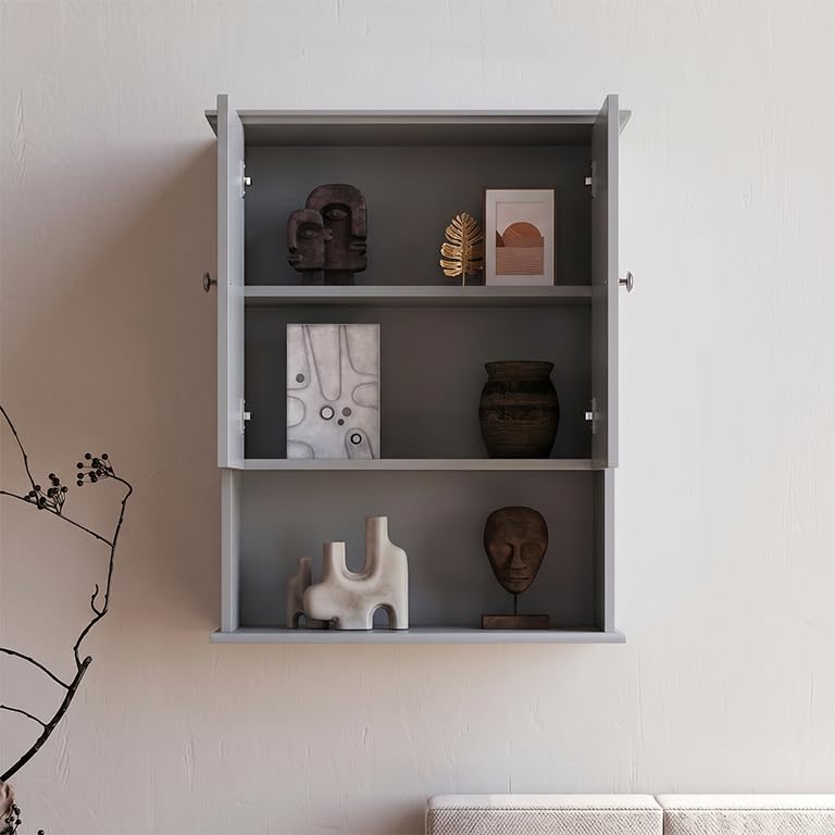 Medicine Cabinet, Over The Toilet Storage Cabinet, 24x30 Inch Wall Mount Bathroom Storage Cabinet with 2 Doors & Adjustable Shelf, Wooden Bathroom Wall Cabinet, Grey - color: Grey