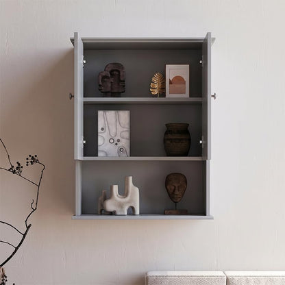 Medicine Cabinet, Over The Toilet Storage Cabinet, 24x30 Inch Wall Mount Bathroom Storage Cabinet with 2 Doors & Adjustable Shelf, Wooden Bathroom Wall Cabinet, Grey - color: Grey