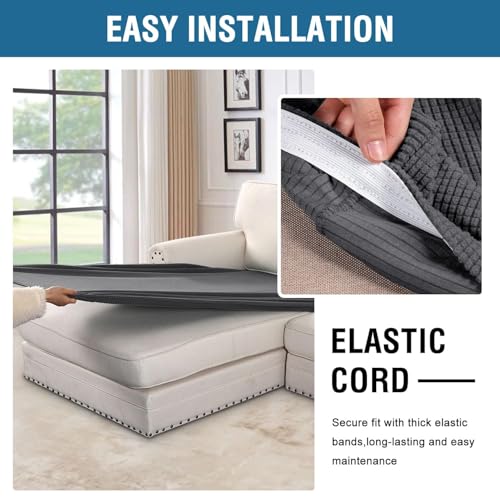 H.VERSAILTEX Super Stretch Individual Chaise Cover Sectional Couch Covers for L Shaped Sofa Both Left/Right Featuring Thick Jacquard Textured Twill Fabric (1 Piece Chaise Cover Large, Grey) - color: Grey, size: Chaise Cover Large