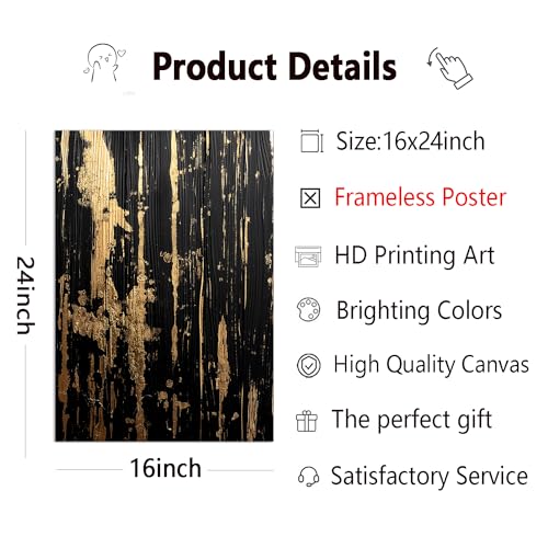 Lauximart Black Gold Abstract Canvas Wall Art Black Gold Modern Pictures Texture Wall Art Modern Abstract Paintings Gold Foil Artwork Modern Minimalist Pictures for Living Room 16x24inchx2 No Frame - color: C-No Frame, size: 16L" x 24W"