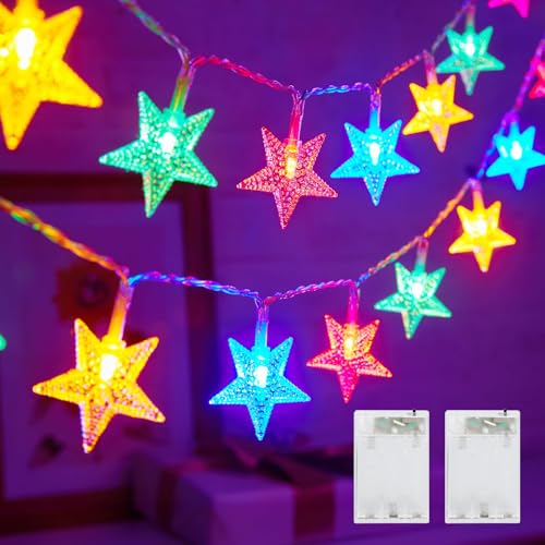 Minetom Star String Lights Battery Operated - 2 Pack 17 ft 50 LED Star Fairy String Lights with Timer, Waterproof for Indoor Bedroom Tent Loft Bed Patio Party Wedding Decor, Multi-Color - color: Multicolor, size: 2 Pack