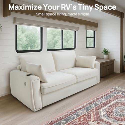 Pull Out Sofa Bed, No Cushion Removal, Queen Sleeper Sofa with USB Fast Charging, Memory Form Mattress, 2-in-1 Convertible Comfy Loveseat Couch Bed for RV, Apartment, and Small Spaces (White)