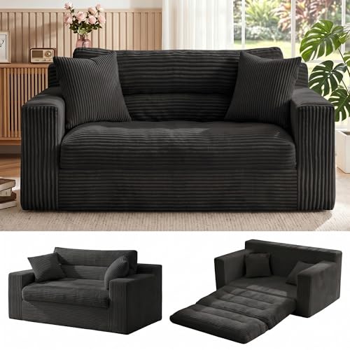 Erament Boneless Loveseat Sofa Couch, 2 in 1 Convertible Sofa Bed with Pillows, Fold Out Bean Bag Chair Boneless Floor Couch for Living Room Bedroom Office Lounge Apartment, No Assembly Needed, Black - color: Black, size: Loveseat