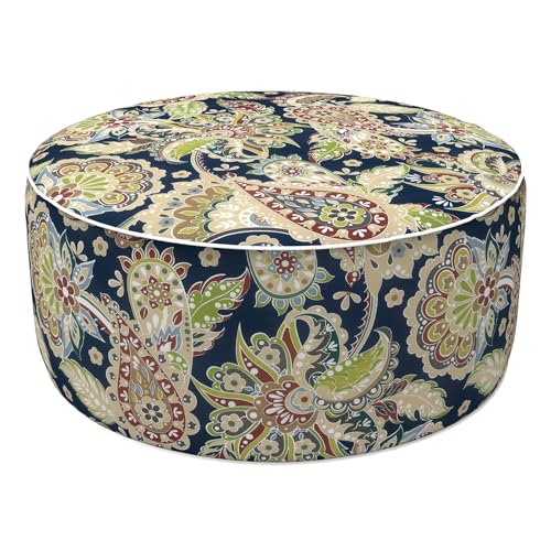 Inflatable Stool Ottoman Footrest with Handle, Decorative Fade-Resistant Foot Stool, Indoor or Outdoor Pouf for Home Garden and Camping Use, 21x21x9, Paisley Sapphire Blue - color: Paisley Sapphire Blue, size: 21"D x 21"W x 9"H