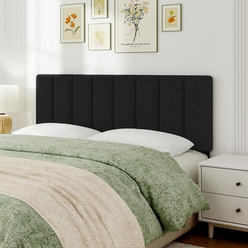 Queen Size Headboard Only, Height Adjustable Linen, Black - color: Linen-black, size: Queen/Full