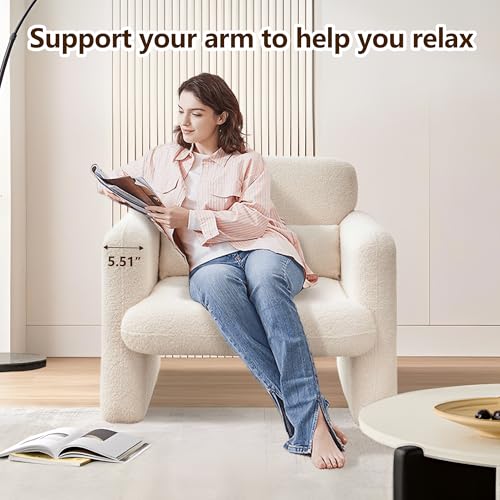 Modern Accent Single Sofa Chair with Arms, Lamb Fabric Upholstered Comfy Reading Arm Chair for Bedroom, Living Room-Beige - color: Beige, size: 30.31"D x 33.86"W x 31.5"H