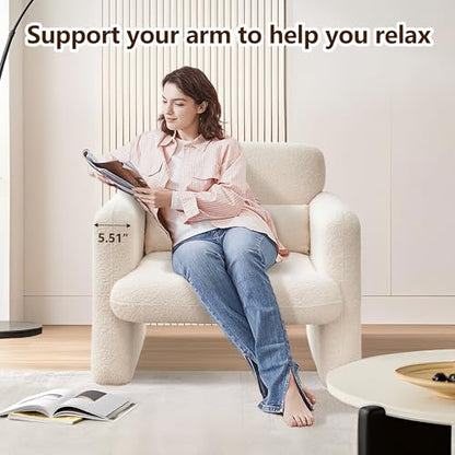 Modern Accent Single Sofa Chair with Arms, Lamb Fabric Upholstered Comfy Reading Arm Chair for Bedroom, Living Room-Beige - color: Beige, size: 30.31"D x 33.86"W x 31.5"H