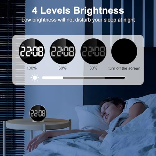Lafocuse LED White Digital Alarm Clock Battery Operated, Modern Round Digital Clock with 2 Alarms, Snooze, Adjustable Brightness, Curved Screen Design Bedside Alarm Clock for Bedroom Office - color: White