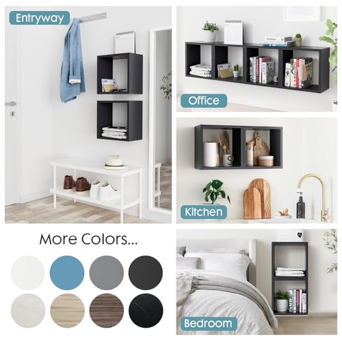 Cube Shelves Set2, Black Display Shelves Wall Mount 7.75" D x 12.5" W x 12.5" H, (Black, Square 2 Cubes) - color: Black, size: Square-Set2