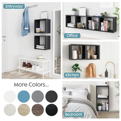 Cube Shelves Set2, Black Display Shelves Wall Mount 7.75" D x 12.5" W x 12.5" H, (Black, Square 2 Cubes) - color: Black, size: Square-Set2