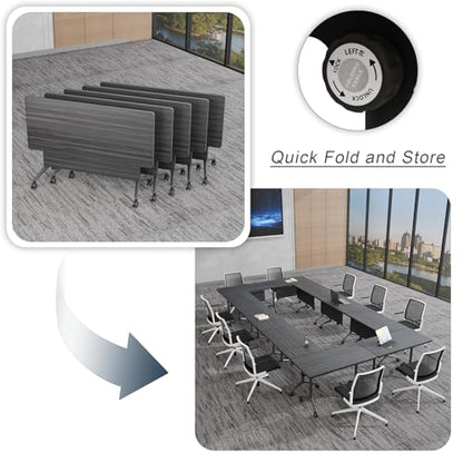 Folding Conference Table with Wheels, Flip Top Folding Conference Room Table for 2-12 Person, Mobile Training & Meeting Room Table, Modular Nesting Office Boardroom Desk with Lockable Casters - color: Ebony, size: 61in