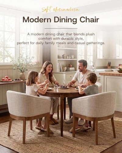 HNY Barrel Dining Chairs Set of 6, Mid Century Modern Upholstered Dining Chairs with Arms, Linen Kitchen & Dining Room Chairs, Solid Wood Frame Accent Chairs for Kitchen, Apartment, Beige - color: Beige,natural Lges, size: 6 Chairs