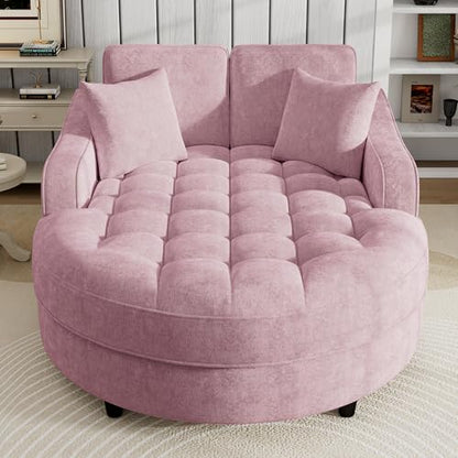 55" Modern 2-Seater Chaise Lounge Sofa Bed - Chenille Upholstered Loveseat Couch with Tufted Seat & Detachable Pillows, Space-Saving Sleeper Sofa (Pink) - color: Pink