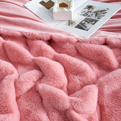 Cozy Bliss Deluxe Sheared Rabbit Faux Fur Throw Blanket, Soft Fuzzy High-Low Sculpted Plush Blanket for Couch, Cozy Home Accent, All Season Use, Pink 60"x80" - color: Striped - Pink, size: Twin(60" x 80")