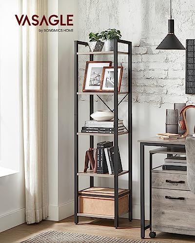 VASAGLE 5-Tier Bookshelf, Bookcase with Steel Frame | Book Shelf, 15.6 x 11.8 x 60.6 Inches, Living Room, Home Office, Heather Greige and Matte Black, BARNET Collection ULLS100B02 - color: Heather Greige + Ink Black, size: 5 Tiers (11.8"D x 15.7"W x 60.2"