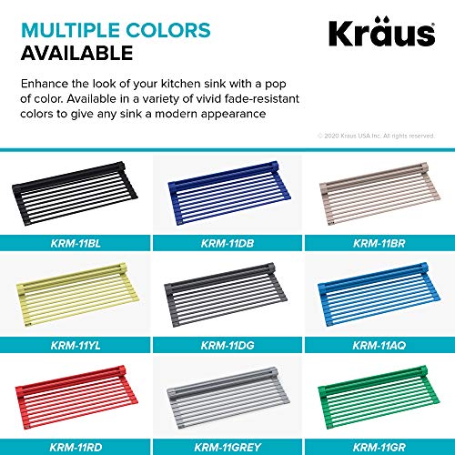 Kraus Multipurpose Workstation Sink Roll-Up Dish Drying Rack, Colander and Trivet in Green, KRM-11GR