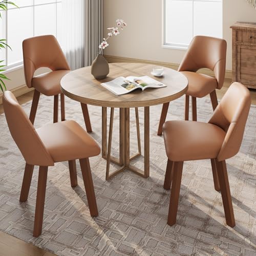 Garvee Dining Chairs Set of 4, PU Leather Upholstered Kitchen Chairs, Brown | Sturdy Wood Frame , Scratch-Resistant Padded Seat, Modern Armless Side Chairs for Dining Room, Kitchen Room, Patio, - color: Brown, size: Set of 4