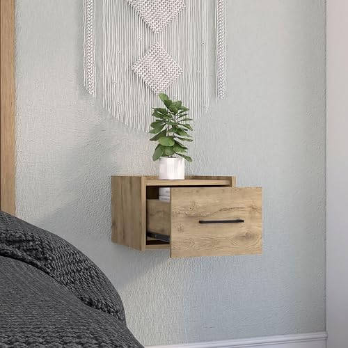 Tuhome Boa Floating Nightstand, Wall-Mounted Bedside Table with 1 Drawer, 13.8" W x 9.8" H Engineered Wood Small Night Stand for Bedroom, White - color: Macadamia