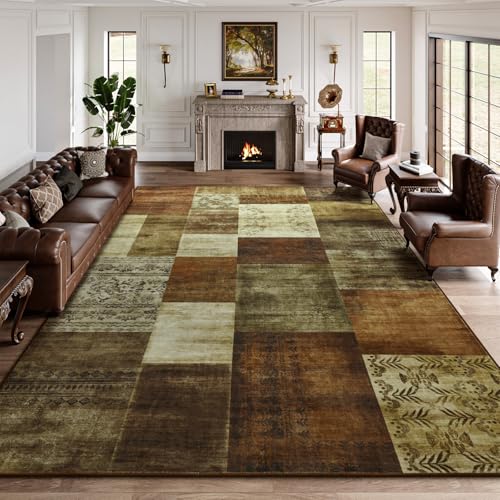 Washable Area Rugs 8x10 for Living Room, Large Modern Geometric Brown Soft Patchwork Carpet, Non-Slip Stain Resistant Throw Rug for Bedroom Dining Room Office Home Decor - color: Brown, size: 8 Ft X 10 Ft