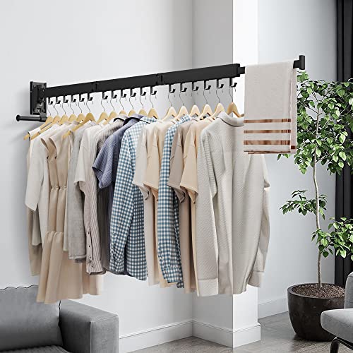 ZdwCyl Wall Mounted Clothes Hanger,Clothes Drying Rack,Laundry Drying Rack,Drying Rack Clothing,Laundry Hanger Rack,Retractable Dryer Racks,Collapsible, Aluminum,can be Fold Upward & Left & Right - color: Black-upgrade
