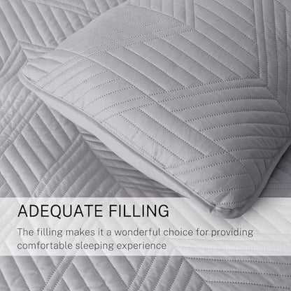 Exclusivo Mezcla Ultrasonic Full Queen Quilt Bedding Set, Light Grey | Lightweight Bedspreads, Soft Microfiber, Modern Geometric Coverlet, All Season Bed Cover, 1 Quilt and 2 Pillow Shams - color: Light Grey, size: Full/ Queen (90"x96")