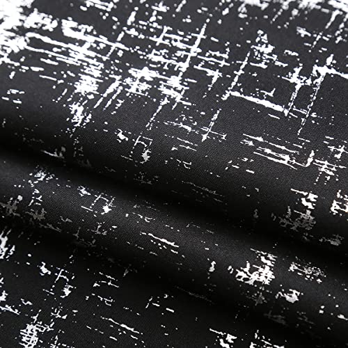 Taisier Home Silver Foil Print Linen Textured Curtains Geometric Dots Pattern Design Curtains for Nursery Toy Room Thermal Insulated Window Treatment 2 Panels 45" L,Black and Silver Drapes Print - color: Black/Silver, size: 52"W x 45"L (Pack of 2)