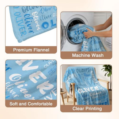 Personalized Blanket with Name, Custom Name Blanket Gifts for Kids Adults Boys Girls Teen, Soft Customized Fleece Flannel Throw for Bedroom Living Room, Birthday Christmas - color: Light Sky Blue