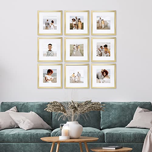 Sheffield Home 9 Piece Gallery Wall Frame Set, 12x12 in. Matted to 8x8 in. (Gold) - color: Gold, size: 12x12 Inch