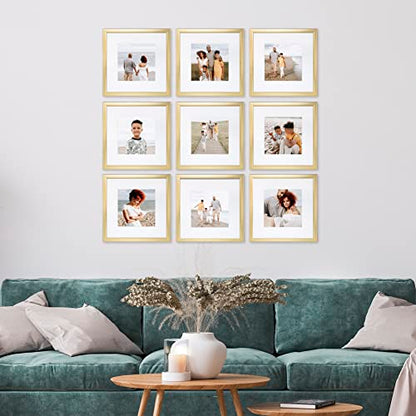 Sheffield Home 9 Piece Gallery Wall Frame Set, 12x12 in. Matted to 8x8 in. (Gold) - color: Gold, size: 12x12 Inch