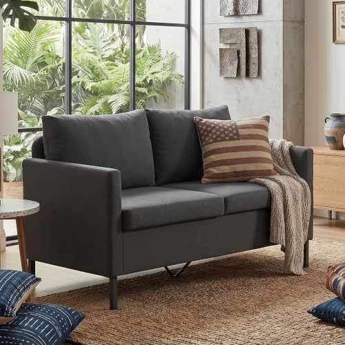 TYBOATLE 51'' Dark Grey Small Couch Loveseat, 2-Seater Linen Sofa | Love Seat, Small Sofa Design, Linen Upholstery, Iron Legs, Living Room, Apartment, Bedroom, Dorm, Office, Small Spaces - color: Dark Grey