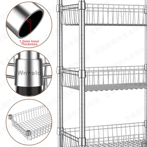 4 Tier Basket Shelf Wire Shelving Unit Adjustable Metal Storage Rack Storage Shelving Standing Shelf Units Heavy Duty Organizer for Pantry Kitchen Bathroom Closet Laundry Utility Room 14"Dx24"Wx47"H