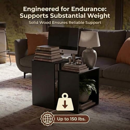 Relso Cascade Nesting Tables Set of 2 - Solid Wood with Smooth Rounded Edges for Stylish Living Room, Bedroom Or Outdoor Use - Space-Saving Design, Long-Lasting, Black Finish - color: Cascade Black