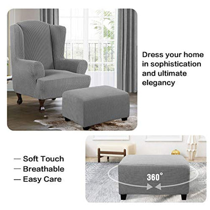 H.VERSAILTEX Ottoman Cover Slipcover Rectangle Fit Length 29"-34" Footrest Sofa Slipcovers Stool Cover Footstool Protector Covers Feature Stretch Thick Soft Jacquard Fabric Removable Washable - Dove - color: Dove, size: Rectangle-Large