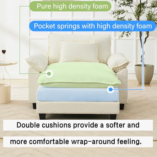 53" Modular Sectional Sofa, Comfy Deep Cloud Couch with Ottoman | Couches for Living Room, Sofa Bed, Modular Couch, Deep and Wide Seat, Chenille Sofa Sleeper with Throw Pillows, Beige White - color: Beige White, size: 53 Inch 2