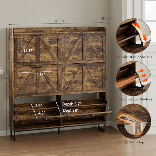 BORNOON Shoe Cabinet with 6 Flip Drawers Narrow Shoe Storage Cabinet Organizer Wooden Freestanding Shoe Rack Hidden Slim Shoes Storage Cabinet for Entryway, Hallway, Living Room, Bedroom - color: Brown, size: 6-Drawer