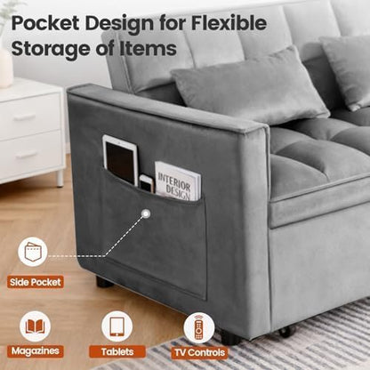 Sleeper Sofa Bed with Adjustable Backrest & Side Pockets, Gray | Adjustable Backrest & Side Pockets,Pull Out Sofa,Comfortable Fabric - color: S-gray-yc