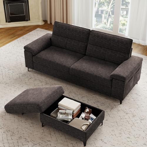88.97" L Shaped Sectional Couches Deep Seat Sofa for Living Room(Dark Gray) | Storage Ottoman & 8”Cushion, Comfy 2-Seater Chenille Loveseat, Convertible Armrest, Removable Cover for Small Space - color: Dark Gray, size: 88.97" Couch & Ottoman