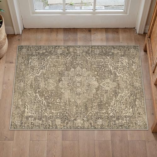 Entryway Area Rugs 2x3 Washable Rug Brown | Living Room Rug,Vintage Rug,Bedroom,Dining Room,Office,Farmhouse,Non-Shedding,Non Slip,Low Pile,Soft - color: Brown Ⅲ, size: 2' x 3' (Rectangular)