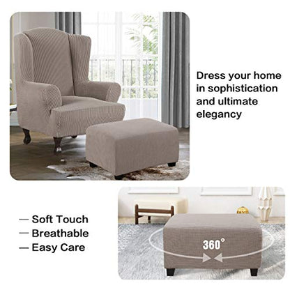 H.VERSAILTEX Ottoman Cover Slipcover Rectangle Fit Length 29"-34" Footrest Sofa Slipcovers Stool Cover Footstool Protector Covers Feature Stretch Thick Soft Jacquard Fabric Removable Washable - Taupe - color: Taupe, size: Rectangle-Large