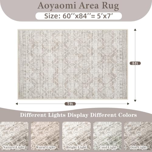 Area Rug Living Room Rugs 5x7 - Large Soft Boho Geometric Rugs, Non-Slip Foldable Washable Area Rug Non Shedding Morden Indoor Floor Carpet for Living Bedroom Office Dining Room(Ivory Mocha,5'x7') - color: Ivory Mocha, size: 5' X 7' (Rectangular)