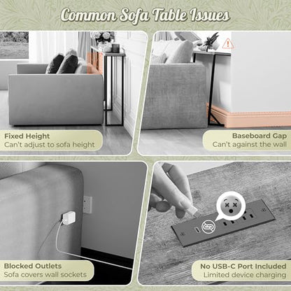 Huuger 102.4 Inch Sofa Table with Power Outlets, 23.9’’-34.4’’ Height Adjustable Range, Behind Couch Table with USB-C Ports, Sofa Tables Narrow Long, Skinny Console Table, Small Spaces, Oak - color: Oak, size: 102.4''W x 23.9''-34.4''H