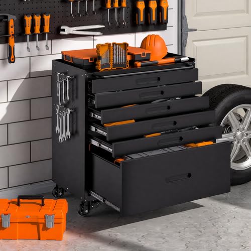 Garage Storage Cabinet,6 Drawer Metal Rolling Tool Cabinet with 2 Pegboard and 10 Hook,Heavy Duty Mechanics Tool Chest Storage for Workshop, Basement,Warehouse,Include Workbench Liner,Black - color: Black, size: 6 Drawers