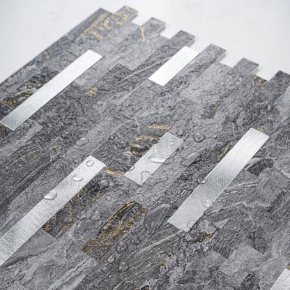 StyloVue 20 Sheets Peel and Stick Backsplash for Kitchen, Gray-Gold Stone with Metal Silver Look Stick on Tile Upgrade Your Kitchen Backsplash, RV, Fireplace - color: Gray-Gold Stone with Metal Silver