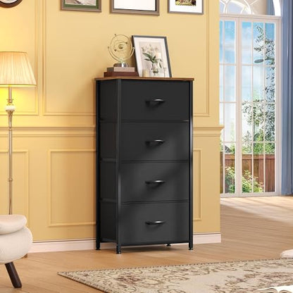 DWVO Dresser with 4 Drawers - Fabric Storage Tower | Organizer Unit for Bedroom, Living Room, Hallway, Closets - color: Black and Rustic Brown, style: 4-Drawer
