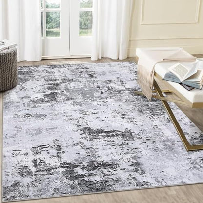 ROYHOME Modern Abstract Area Rug 3x5 Non Slip Non Shedding Rug,Grey | Low Pile Stain Resistant for Bedroom Living Room - color: Grey, size: 3' x 5' (Rectangular)