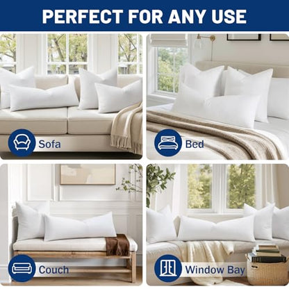 MIULEE 16x26 Inch Down Feather Pillow Insert with Cotton Fabric | Fluffy and Comfy Throw Pillow, for Bed Couch and Sofa - size: 16x26 Inch