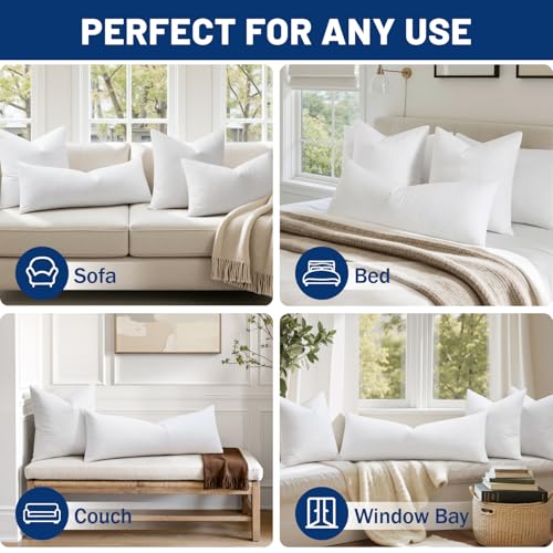 MIULEE 14x20 Inch Down Feather Pillow Insert with Cotton Fabric | Fluffy and Comfy Throw Pillow for Bed Couch and Sofa - size: 14x20 Inch