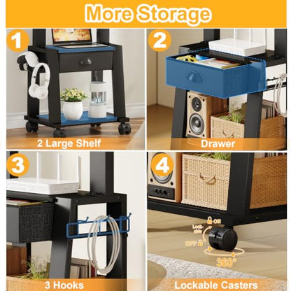 Rolling TV Stand with Storage for 23-60 Inch TVs up to 88 lbs, Height Adjustable Tilt Mobile TV Mount Cart with Drawer & 2 Shelves, Space-Saving Corner Design for Bedroom Living Room, VESA 400x400mm - size: 1 Drawers